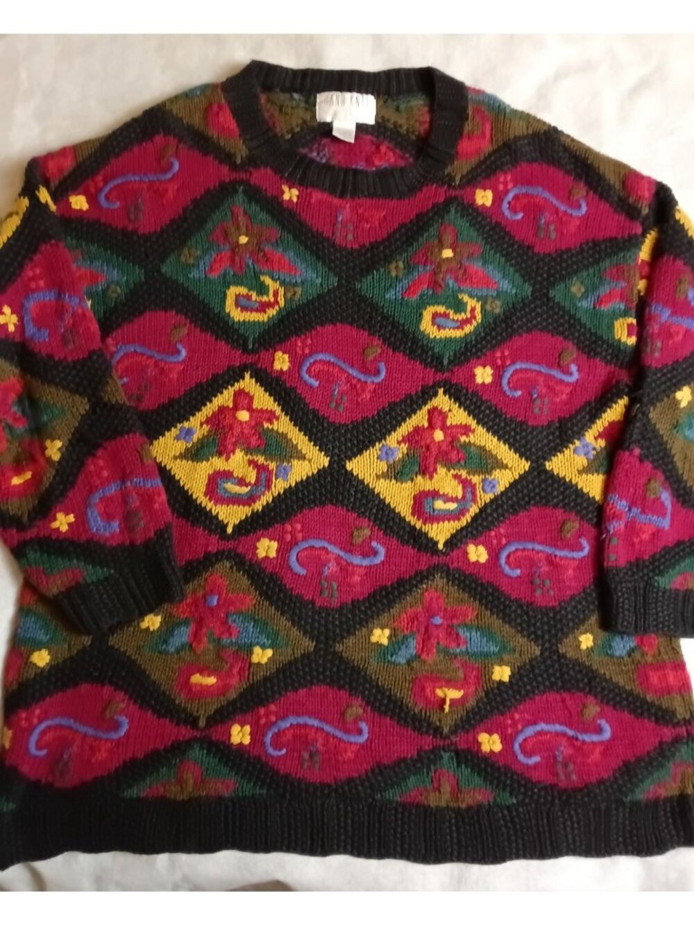 Vintage Handknit for The Limited Medium Pullover Sweater Crochet Granny Square